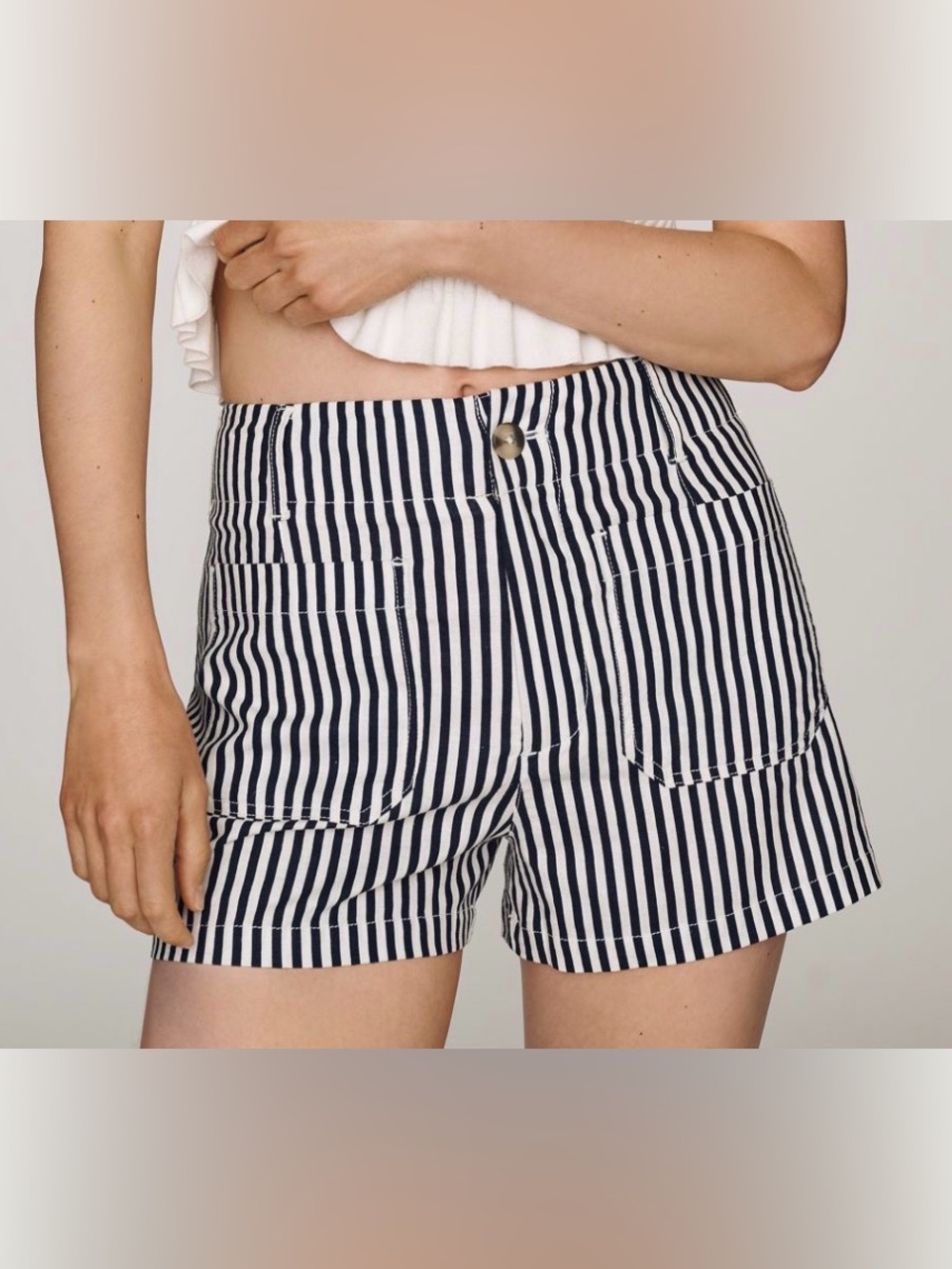 NWT Anthropologie Maeve Colette Linen Stretch Striped Navy Hi-rise Shorts SZ 27